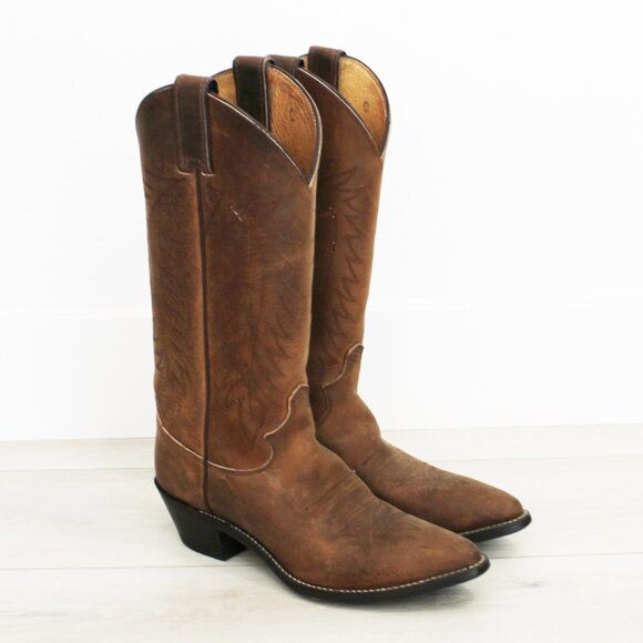 Justin Boots Apache Bay Distressed Brown Leather Womens Cowgirl Boots L4935 6.5B - Picture 4 of 14